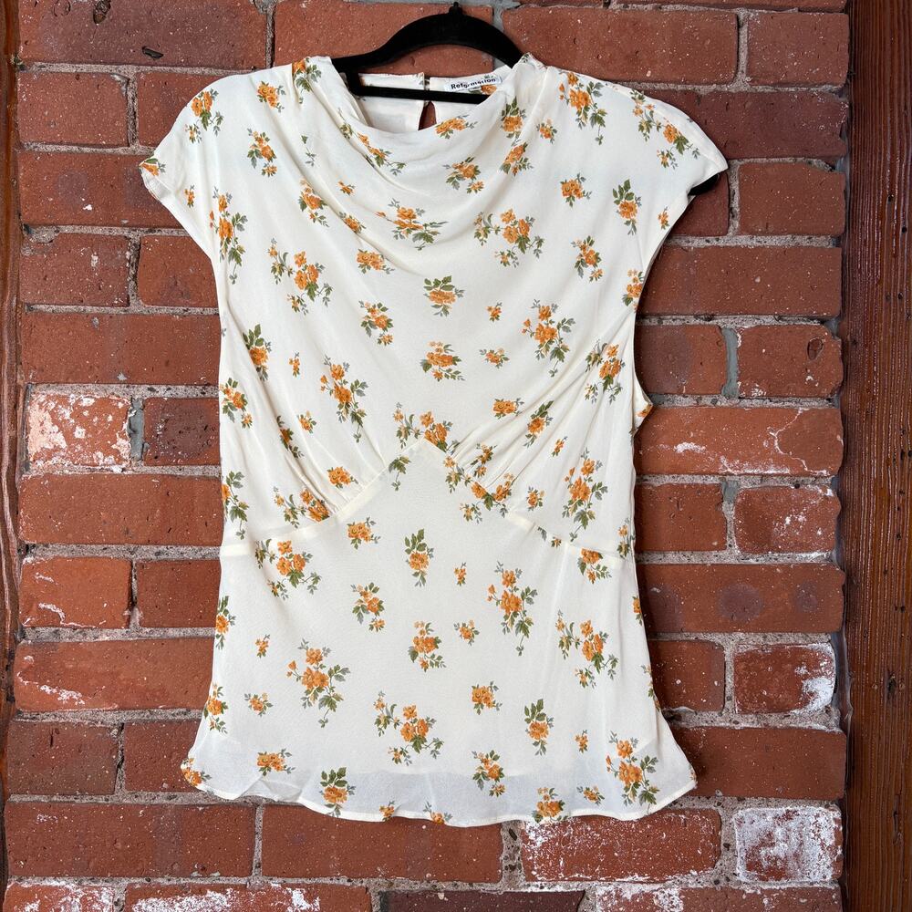 Reformation Bettie Floral Print Mock Neck Blouse in Nicola Floral Sz 8